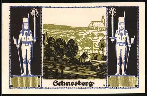 Notgeld Schneeberg 1921, 50 Pfennig, Wappen und Ortsansicht