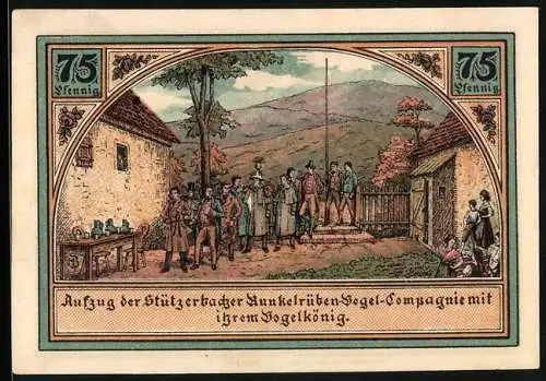 Notgeld Stützerbach W. A. 1921, 75 Pfennig, Runkelrüben-Vogel-Compagnie, Dreiherrenstein, Alte Schmiede