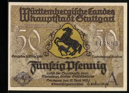 Notgeld Stuttgart 1921, 50 Pfennig, Altes Schloss und Stiftskirche