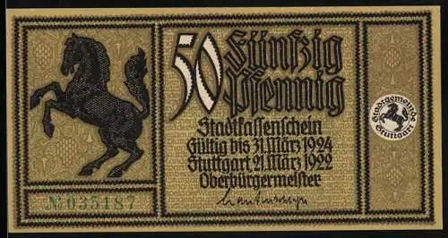 Notgeld Stuttgart 1922, 50 Pfennig, Der Bebenhäusser Hof