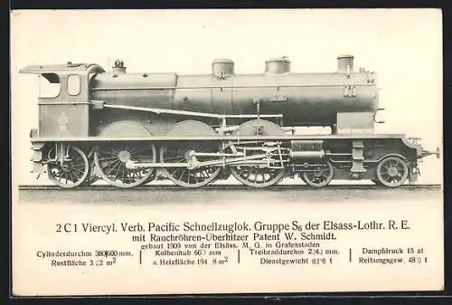 AK französische Eisenbahn 2 C 1 Viercyl. Pacific Schnellzuglok