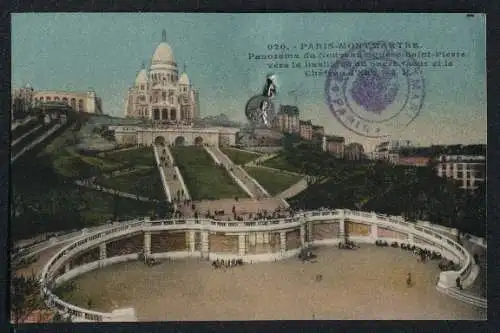 AK Paris-Montmartre, Panorama du Nouveau Square Saint-Pierre vers la Basilique du Sacre-Coeur, kleiner Anhänger