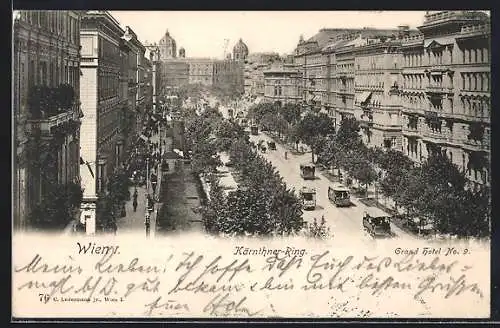 AK Wien, Kärnthner-Ring mit Grand Hotel aus der Vogelschau