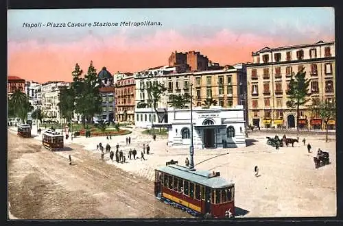 AK Napoli, Piazza Cavour e Stazione Metropolitana, Strassenbahn