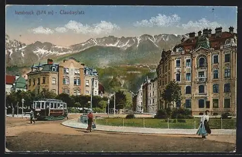 AK Innsbruck, Claudiaplatz mit Strassenbahn