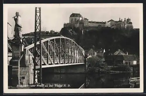 AK Frain an der Thaya, Blick auf Brücke und Schloss