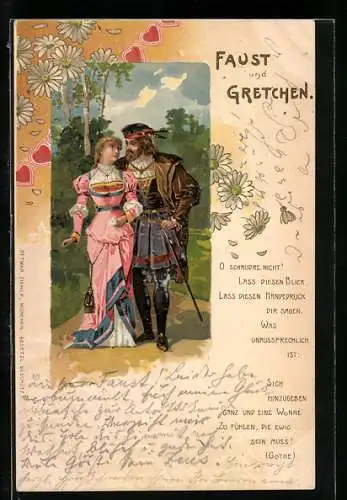 AK Faust und Gretchen beim Spaziergang, Jugendstil