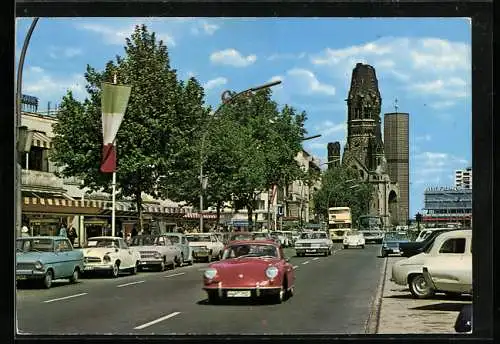 Künstler-AK Arthur Thiele: Berlin, Porsche 356 auf dem Kurfürstendamm