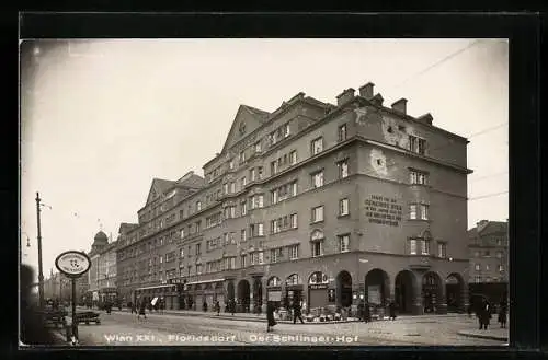 AK Wien, Floridsdorf, Gemeindehaus Schlinger-Hof mit Schusslöchern in der Fassade