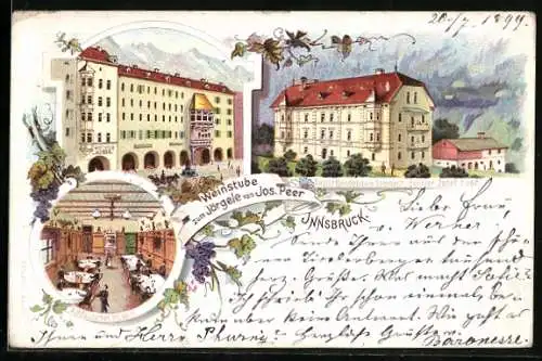 Lithographie Innsbruck, Weinstube zum Jörgele, Inh. Jos. Peer, Ansitz Bendelstein Steinach, Inh. Jos.Peer