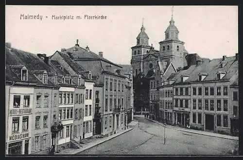 AK Malmedy, Marktplatz mit Pfarrkirche