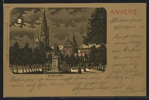 Mondschein-Lithographie Anvers, Place Verte