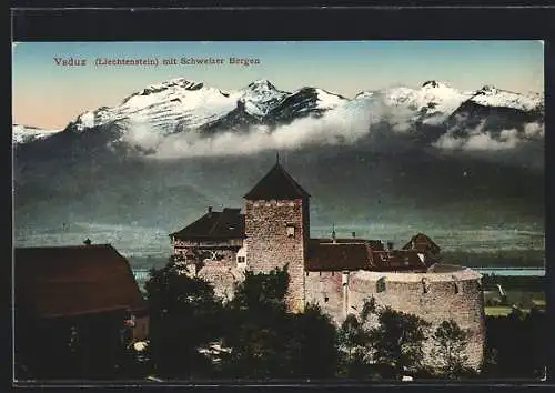 AK Vaduz, Das Schloss gegen die Schweizer Berge