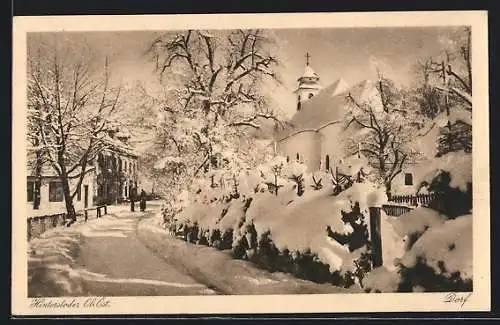 AK Hinterstoder /Ob.-Öst., Dorfpartie mit Kirche im Schnee