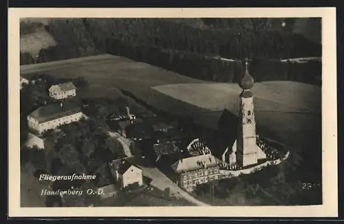 AK Handenberg /O.-D., Kirche vom Flugzeug aus