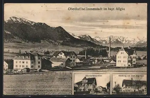 AK Oberdorf bei Immenstadt, Bahnhofrestaurant, Handlung von Josef Wegmann, Blick in den Ort