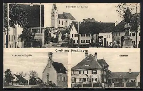 AK Denklingen / Rhld., Unterdorf mit Kirche, St. Antonius-Kapelle, Forstamt