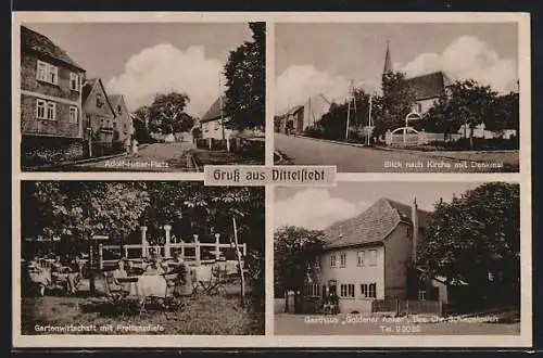 AK Dittelstedt, Gasthaus Goldener Anker, Bes. Chr. Schlegelmilch, Platz, Kirche mit Denkmal