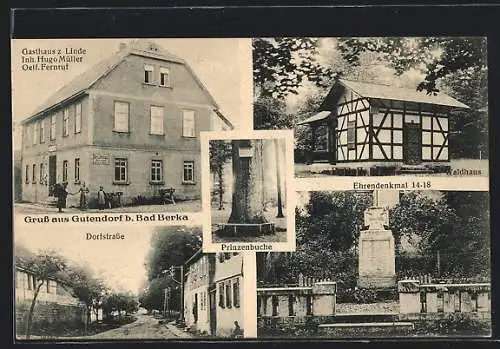 AK Gutendorf b. Bad Berka, Gasthaus zur Linde Hugo Müller, Waldhaus, Prinzenbuche