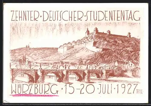 Künstler-AK Würzburg, 10. Deutscher Studententag 1927, Panorama