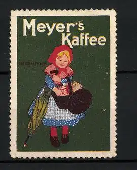 Reklamemarke Meyer's Kaffee, Rotkäppchen mit Korb und Schirm