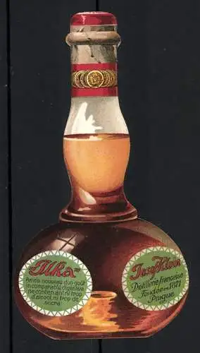 Reklamemarke Ilka, Josef Klein, Distillerie francaise, Prague, Flaschenform