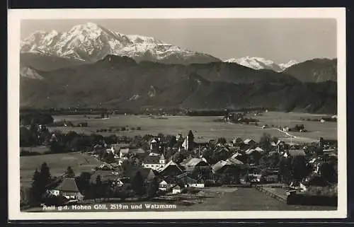 AK Anif, Ortsansicht gegen d. Hohen Göll und Watzmann