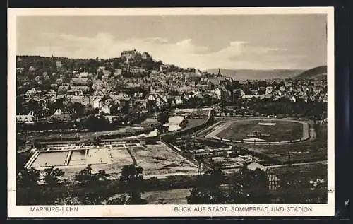 AK Marburg /Lahn, Blick auf Städtisches Sommerbad und Stadion