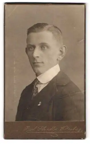 Fotografie Paul Schindler, Wittenberg, Junger Herr im Anzug mit Krawatte
