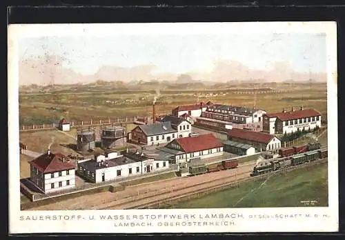 Künstler-AK Lambach /Ob.-Oe., Sauerstoff- und Wasserstoffwerk Lambach, Gesellschaft m.b.H.