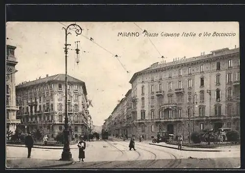 AK Milano, Piazza Giovane Italia e Via Boccaccio, Strassenbahn