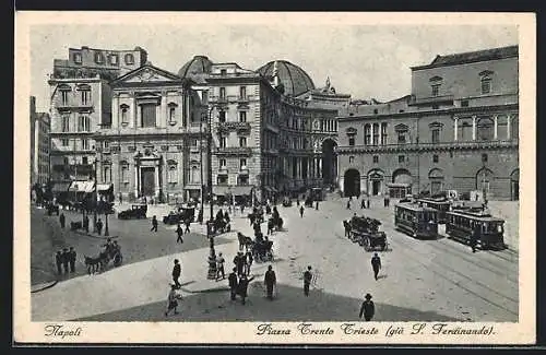 AK Napoli, piazza Trento Trieste, Strassenbahnen