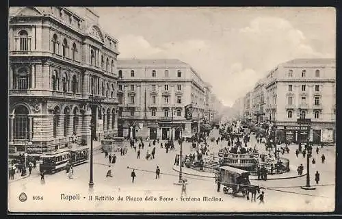 AK Napoli, Il Rettifilo da Piazza della Borsa & Fontana Medina, Strassenbahn