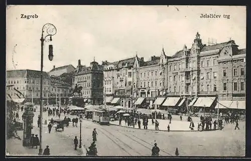 AK Zagreb, Jelacicev trg, Strassenbahn