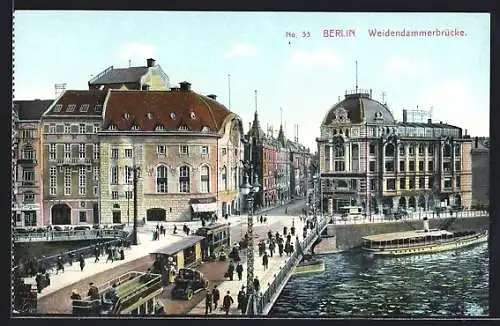 AK Berlin, Strassenbahnen auf der Weidendammer-Brücke