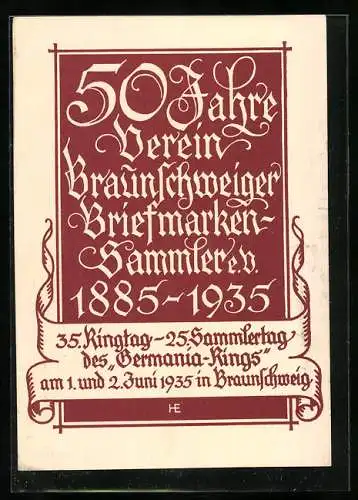 AK Braunschweig, 50 Jahre Verein der Briefmarkensammler 1885-1935