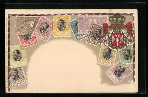 AK Carte philatélique, Bulgaria, bulgarische Briefmarken mit Wappen