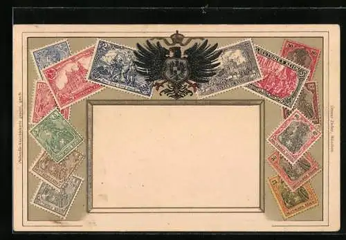 AK Deutsches Reich, Briefmarken mit Wappenadler