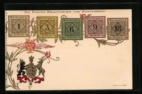 AK Die ersten Briefmarken von Württemberg, Wappen