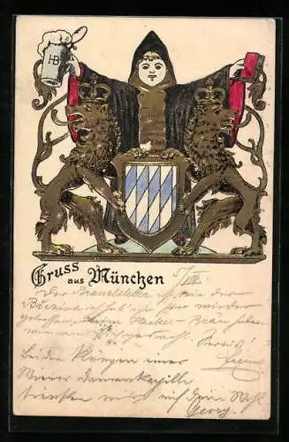 Präge-Lithographie München, Münchner Kindl mit Bierkrug, Wappen