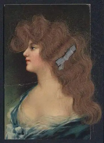 Echt-Haar-AK Eine junge Frau im seitlichen Portrait mit echtem Haar