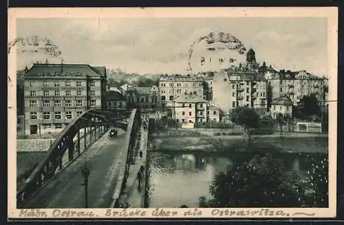 AK Schles. Ostrau, Ortspartie mit Brücke und Häusern