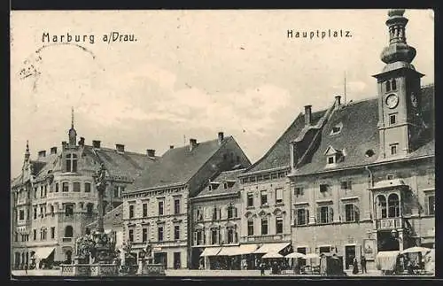 AK Marburg a. Drau, Hauptplatz mit Denkmal