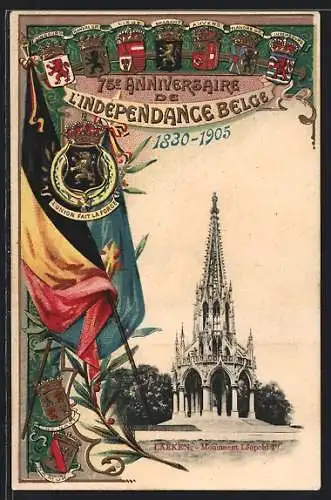 Passepartout-Lithographie Brüssel / Bruxelles, 75. Anniversaire de l`Independance Belge 1905, Monument Léopold I.