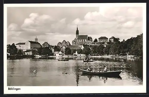 AK Böblingen, Uferpartie mit Kirche