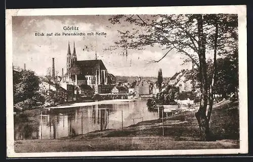 AK Görlitz, Blick auf die Peterskirche mit Neisse