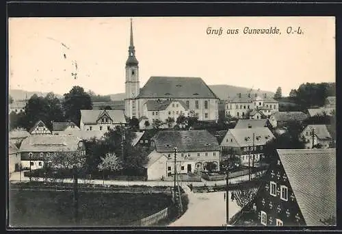 AK Cunewalde, Teilansicht mit Kirche