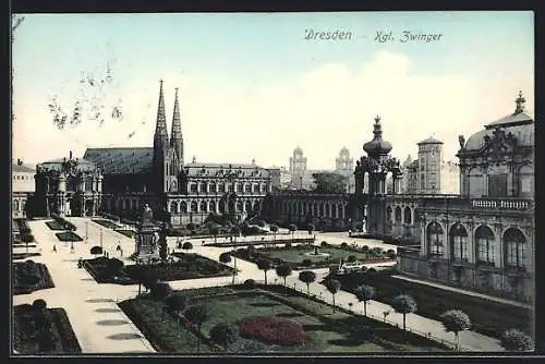 AK Dresden, Kgl. Zwinger mit Denkmal