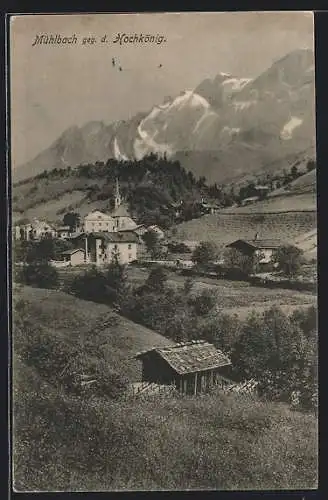 AK Mühlbach am Hochkönig, Ortsansicht gegen den Hochkönig