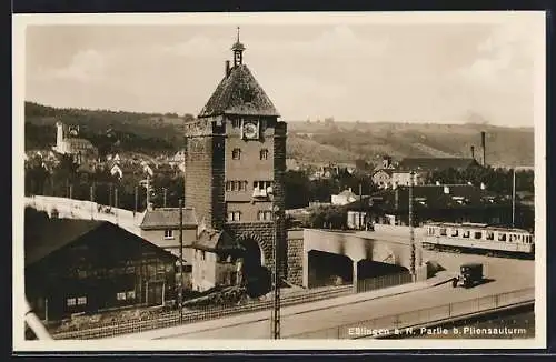 AK Esslingen a. N., Strassenbahn am Pliensauturm